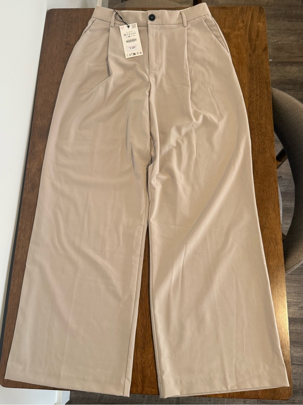 Zara Wide-Leg High-Rise Trousers in Light Beige